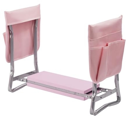 Relaxdays Kniebank Gartenarbeit, klappbar, gepolstert, mit Taschen, 2-in-1 Kniehilfe & Gartensitz, bis 150 kg, pink
