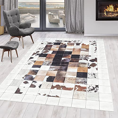 KADIMA DESIGN Flachgewebeteppich Patchwork-Design Pflegeleicht Waschbar Strapazierfähig Weiß 80x150 cm Wohnzimmer Schlafzimmer Fußbodenheizung geeignet Schadstoffgeprüft Flur Oeko-TEX | PIZOL