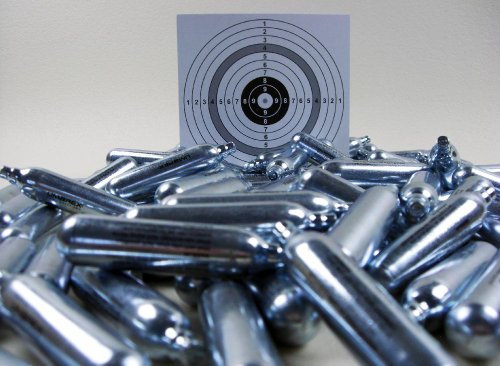 Generisch Kompatibel mit Umarex 250 Softair Co2 Kapseln 12g für Co2 Waffen + 10 ShoXx.® Shoot-Club Zielscheiben 14x14 cm mit zusätzlichen grauen Ring und 250 g/m²