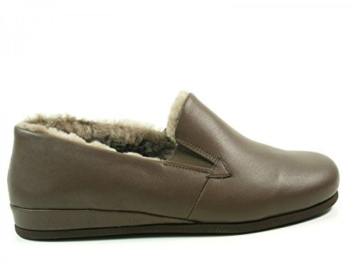 Rohde 6420 Viborg Herren Hausschuhe Leder Lammfell, Größe:40 EU, Farbe:Braun