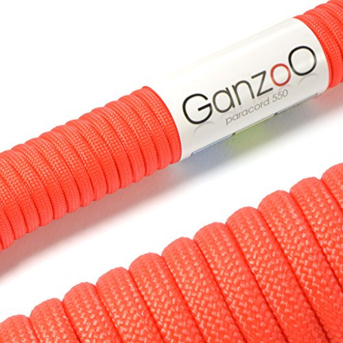 Ganzoo Paracord 550 Seil Signal-Orange 4mm Schnur Typ 3, Nylon & Polyester, ideal für Basteln von Hundeleine Halsband Armband/Camping Survival und Outdoor 15 Meter Allzweckseil 7 Innenstränge