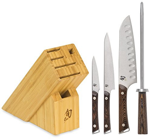 Shun Kanso - Juego de bloques de 5 piezas, incluye pelado de 3.5 pulgadas, Santoku de 7 pulgadas, cuchillos utilitarios de 6 pulgadas y más, juego de cuchillos japoneses hechos a mano, cuchillas de