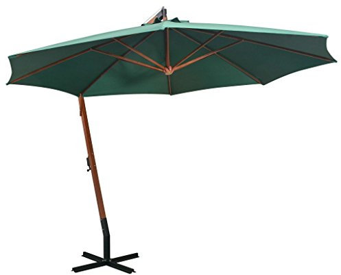 vidaXL Sonnenschirm mit Kurbelmechanismus Gartenschirm Strandschirm Ampelschirm Schirm Balkonschirm Marktschirm 350cm Holzmast Grün