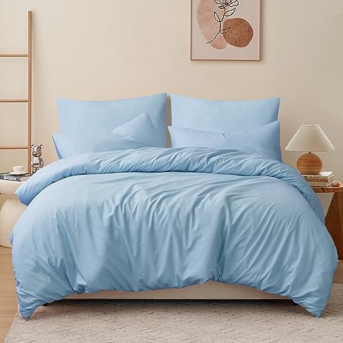 RUIKASI Bettwäsche 200x220 3teilig Blau - Hellblau Mikrofaser Bettwäsche-Sets Oeko-TEX, Bettbezüge 200 x 220cm + 2 Kissenbezüge 80x80cm mit Reißverschluss, Weich und Bügelfrei