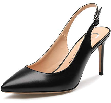 Castamere Scarpe col Tacco Donna Cinturino Regolabile Tacco a Spillo Sandali Moda 8.5CM PU Nero Scarpe EU 35