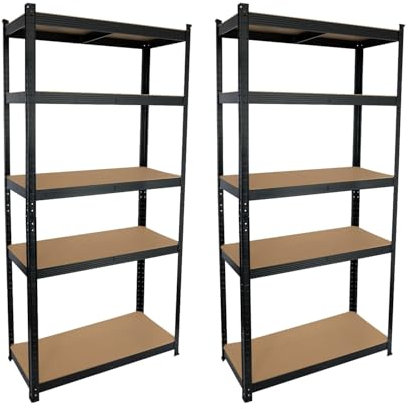 7H Seven House - Estantería Modular Almacenaje (Pack 2), Acero y MDF Antihumedad, Hogar, Trastero, Garaje, 5 Baldas Ajustables, Carga Máx. 875Kg, 90x40x180cm (Largo x Ancho x Alto), Color Negro