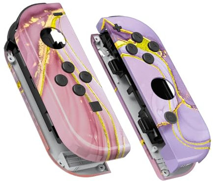 eXtremeRate Coque Joycon pour Nintendo Switch Accessoires, Coque avec Motif et Bouton pour Nintendo Switch & OLED Joycon-Marbre Cosmique Rose Doré