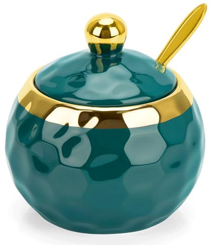 TELANKS Zuccheriera in Ceramica, Condimento Box con Coperchio e Cucchiaio, Spezia Jar Cucina Scatola Barattolo di Spezie, Utensili da Cucina Forniture per Spezie (Verde)