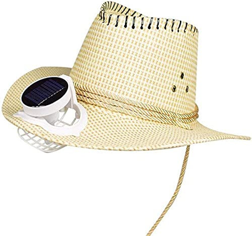 AXTMR Outdoor Solar Usb Dual Electric Fan Hat, Summer Adult Sunscreen Wide-Brimmed Straw Hat, Washable, Long Battery Life,White