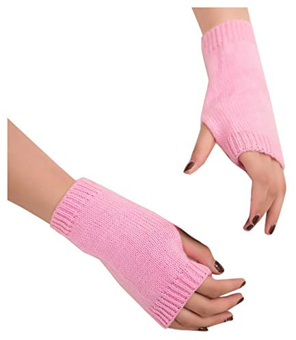 TIMIYUYU Damen Fingerlose Handschuhe Frauen Halb Handschuhe Armstulpen Fäustlinge Winter Gestrickte Pulswärmer Strick Kurzer Warme Strickhandschuhe Weihnachten Geschenke (Rosa, One Size)