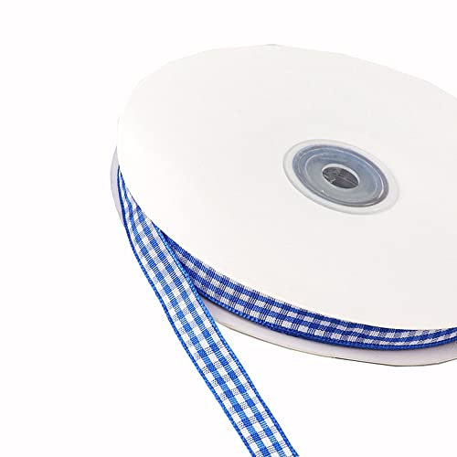 45m Karoband Schleifenband Geschenkband Vichy Bauernkaro Bänder zum Basteln,Stoffband Dekoband Bögen für Weihnachten Hochzeit Valentinstag Taufe Geburtstags Party Geschenk Verpackung,6mm Königsblau