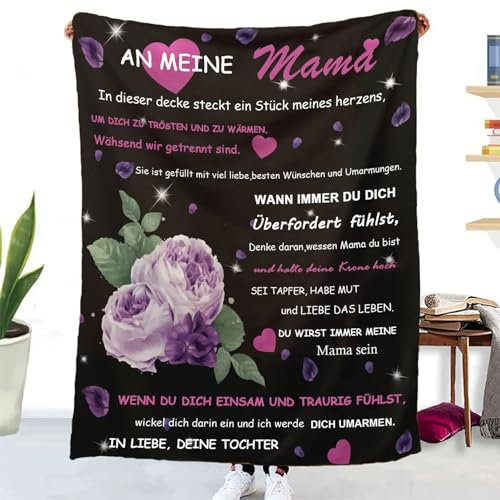 Kuscheldecke Flauschige Personalisierte Decke Geschenke An Meine Mama, Tochter für Mutter Luftpost Positiv Ermutigen Decke(deutsch), Super Weiche Decke Flanell, 150 * 200 cm