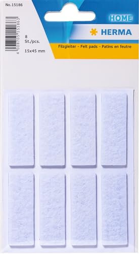HERMA 15186 Filzgleiter Selbstklebend Weiß Rechteckig, 6 Stück, 15 x 45 mm, Möbelgleiter für Stühle Möbel, Bodengleiter aus Filz für Laminat Parkett Hartholzböden