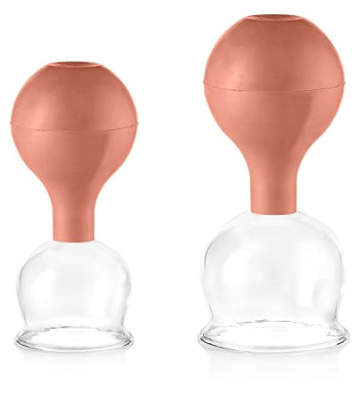 Pulox Schröpfgläser Set aus Echtglas mit Saugball - 2x Medizinisches Schröpfglas in Braun - 52mm, 62mm