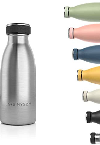 LARS NYSØM Edelstahl Trinkflasche 350ml, 500ml, 750ml, 1L, 1 5 liter | Thermosflasche Kohlensäure geeignet | Auslaufsichere Wasserflasche für Sport, Outdoor, Schule (Stainless Steel, 350ml)