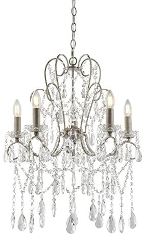 Aged Silver Ceiling Chandelier - 5 Bulb Light Decorative Ceiling Pendant Fitting | Aged Silver Paint & Clear Cut Glass Finish - Bulb Not Included - Requires 5 x 6W LED E14 - Dimmable Lighting