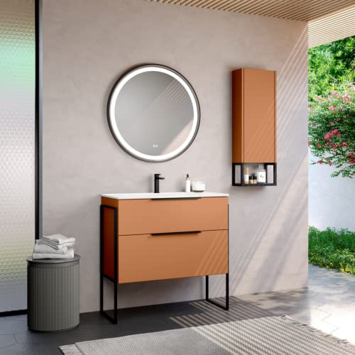Mueble de Baño Al Suelo con Lavabo Cerámico Galsaky Industrial | Mueble Baño con Patas de 2 cajones con Cierre Amortiguado y Organizador | Guías Hettich | Sunset Mate | 100cm