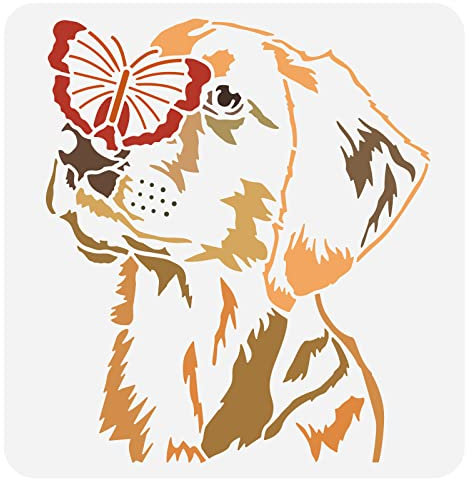 FINGERINSPIRE Labrador Hunde Schablone 30x30cm Schmetterlings Kunststoff Schablonen Hund Schmetterling Malschablone Große Wiederverwendbare Labrador Schablonen Für DIY Haus Wand Möbel Dekoration