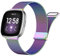 Faliogo Armband Kompatibel mit Fitbit Versa 3 Armband/Fitbit Sense Armband/Fitbit Sense 2 Armband/Fitbit Versa 4 Armband, Edelstahl Metall Ersatzarmband für Versa 4/Versa 3/Sense 2/Sense, Regenbogen