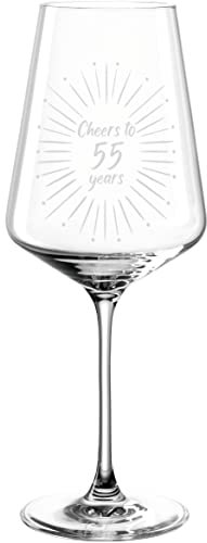 Leonardo Puccini Weinglas 560ml mit Gravur Cheers to 55 years - Geschenk 55. Geburtstag - Geschenkidde für runde Geburtstage, Hochzeit, Jubiläum, Jahrestag, Party – für Frauen, Männer (Weinglas 55)