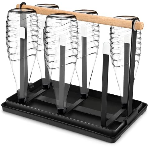 Flaschenhalter für SodaStream, 6-er Flaschenständer btropfgestell Flaschen Metall Abtropfgestell Flaschen Tassenhalter mit Abtropfschale für Flaschen und Tassen (Schwarz)