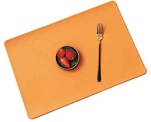 Skrsila Tischsets PU-Leder 4er Set Platzsets Doppelseitig rutschfest Abwaschbar Platzdeckchen Tischset 45x30cm Orange