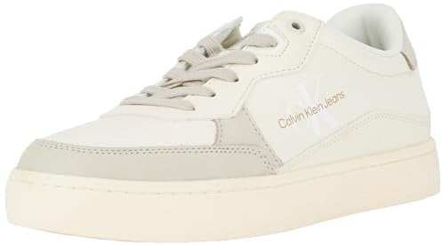 Calvin Klein Herren Cupsole Sneaker aus Leder, Mehrfarbig (Creamy White/Eggshell), 44