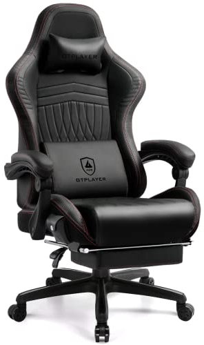 GTPLAYER Gaming Chair with Footrest, Dual Bluetooth 5.1 Speakers, Heavy Duty Large Frame Cold Cure Foam Height Adjustable Computer Desk Chair
