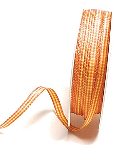 s.dekoda Schleifenband 50m x 6mm Orange - Gelb Karoband Vichykaro gewebtes Dekoband kariert