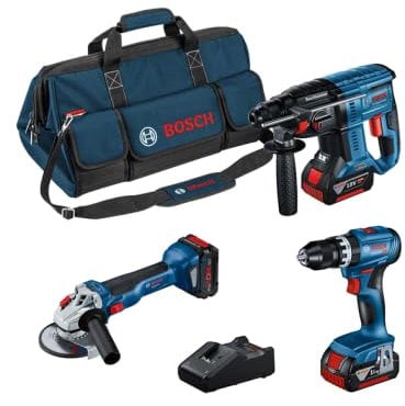 BOSCH KIT 3 UTENSILI BRUSHLESS GBH 18V-21 + GWS 18V-10 + 0615990N29