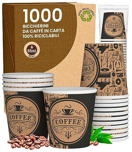 PubBeigeCUP Lot de 1000 gobelets en papier à café 65 ml écologiques biodégradables jetables petits emporte-pièces