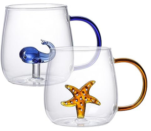 3D Drinking Glass Cup with Cute Animal Figurine Inside - Cartoon Animal Drinking Cup, Clear Glass Cups, 3D Coffee Mug, Transparent Figurine Teacup Animal Glass for Beer, Wine, Water, Whiskey