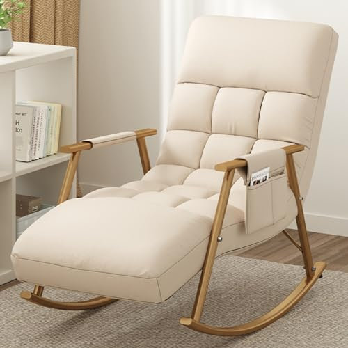 YVYKFZD Schaukelstuhl für Kinderzimmer, bequemer gepolsterter Schwingsessel, Schaukelsessel mit Verstellbarer Kopfstütze, für Babyzimmer/Wohnzimmer/Schlafzimmer (Color : Beige Gold)