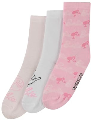 ONOMATO! Barbie Socken für Mädchen im 3er Pack, Baumwolle Kindersocken Weich & Atmungsaktiv, Rosa Glitzer Strümpfe für Kinder, Offizielles Lizenzprodukt, Größe 23-34