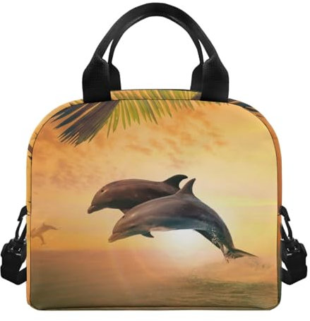 Surwin Borsa Termica Portapranzo, Motivo Delfino Borsa Termica Borsa Frigo Termico Design a Tracolla/Tasca Frontale Porta Pranzo Lunch Bag Termica per Scuola Ufficio (Tramonto)