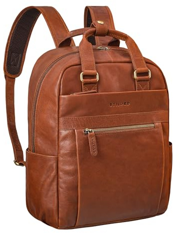 STILORD 'Silva' Großer Business Rucksack Leder Tagesrucksack für Herren und Damen Arbeitsrucksack Vintage Lederrucksack Studenten 2 in 1 Schulter-Rucksack Tasche Echtleder, Farbe:maraska - braun
