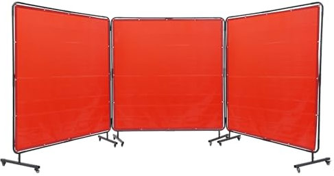 VEVOR Rideau de Soudage avec Cadre 3 Panneaux Écran Rideau de Protection pour Soudure 1,8x1,8 m en Vinyle Ignifuge sur 12 Roues Pivotantes (6 Verrouillables) Mobile Pro pour Atelier, Industrie, Rouge