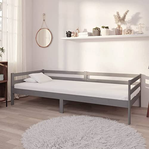 Rantry Tagesbett mit Lattenrost Schlafsofa Bettcouch Bettsofa Bettrahmen Sofabett Gästebett Holzbett für Wohnzimmer Schlafzimmer Grau Kiefer Massivholz 90x200 cm
