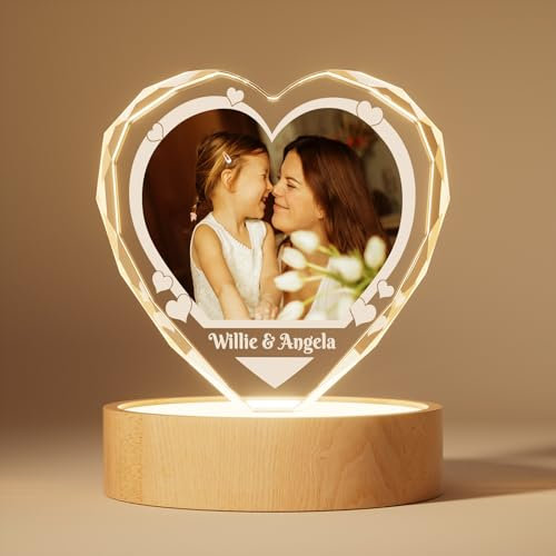 Bemaystar 3D Cristal Foto Personalizada,Regalos Día de la Madre para Esposa Mamá,Aniversario Conmemorativo