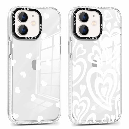 Foonary 2 Pack Clear Print Phone Case Compatible with iPhone 12 mini 5.4, Slim Soft Silicone with Love Design Aesthetics Transparent Pattern Cases, Shockproof Bumper Protector Cover