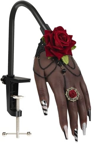 Practice Hand for Acrylic Nails,Silicone Fake Hand for Nail Practice with Adjustable Bracket, Flexible Nail Mannequin Hand for DIY Nails Art Beginners/Nail Salon Artists (#2)