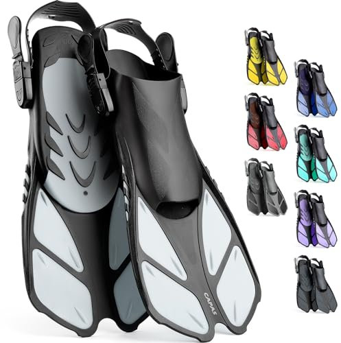 CAPAS Schnorchelflossen, Schwimmflossen Reisegröße Kurz Einstellbar zum Schnorcheln Tauchen Erwachsene Männer Frauen Kinder Offene Ferse Tauchflossen (Weiß, L/XL)
