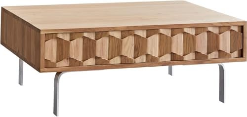 Wohnzimmertisch Fevo Akazie Natur 80x60 cm L-Fuß Edelstahl Couchtisch