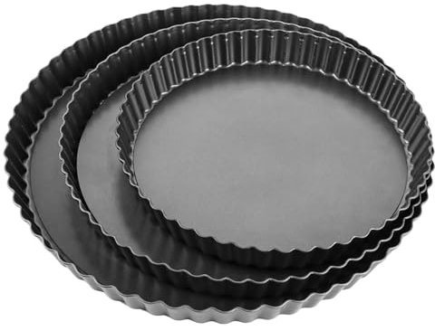 GBACHOOSE Lot de 3 moules à tarte avec fond amovible, anti-adhésif, 22/26/30 cm, en acier au carbone, pour tartes et tartes