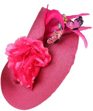 Yeuyyben Chapeau haut-de-forme - Bandeau élégant - Fleurs - Chapeau de paille - Chapeau de club d'église, rose rouge, taille unique