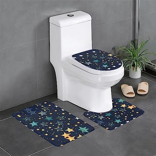 TietYaer 3-teiliges Badezimmerteppich-Set mit Sternen und Sternen, konturierter WC-Vorleger, Badematte und WC-Deckelbezug, weich, Haushaltswaren