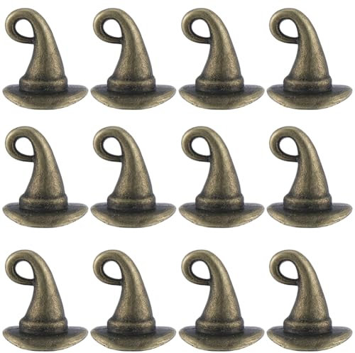 SUNNYCLUE 1 Box 60 Stück Hexenhut Anhänger Metallhüte Charms Großpackung Verschiedene Legierungen Halloween Tibetisch Vintage Antike Bronze Zauberer Mini Anhänger Zur Schmuckherstellung Charms DIY Hal