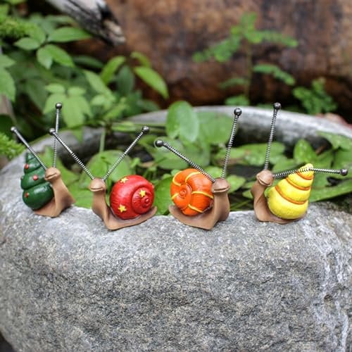 FONDUO Deko Garten Schnecke Figuren, 4 Stück Gartendeko Statue, Tiere Ornament Gartenfigur Für Außen, Harz Statue Bauernhof Balkon Wohnzimmer Office Deko (Schnecke x4)
