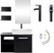 YU YUSING Ensemble de Meubles Salle de Bain, Meuble sous Lavabo avec Miroir, Armoire de Rangement, 2 Étagères Murales Meuble sous Vasque, Lavabo en Céramique, Noir
