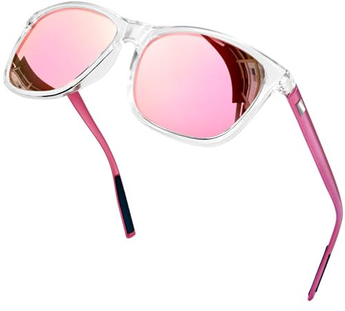 KANASTAL Rosa Specchio Occhiali da Sole Donna Trasparenti Polarizzati Specchiati Montatura Trasparente Uomo Quadrati Alla Moda UV400 Molla Pink Sunglasses -Cornice Rosa